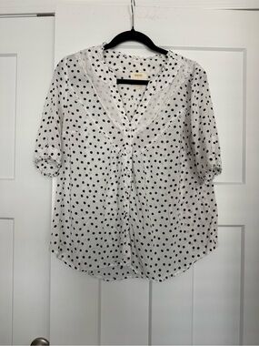 Maeve by Anthropologie Short Sleeve Polka Dot Blouse